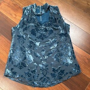 White House Black Market Women’s Sleeveless Velvet Overlay Blouse Teal Size 4